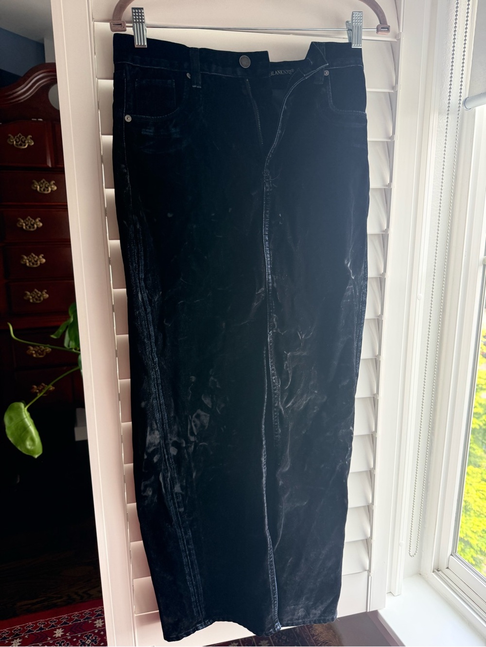 Black Blue Velvet Maxi Skirt Slit Open Front